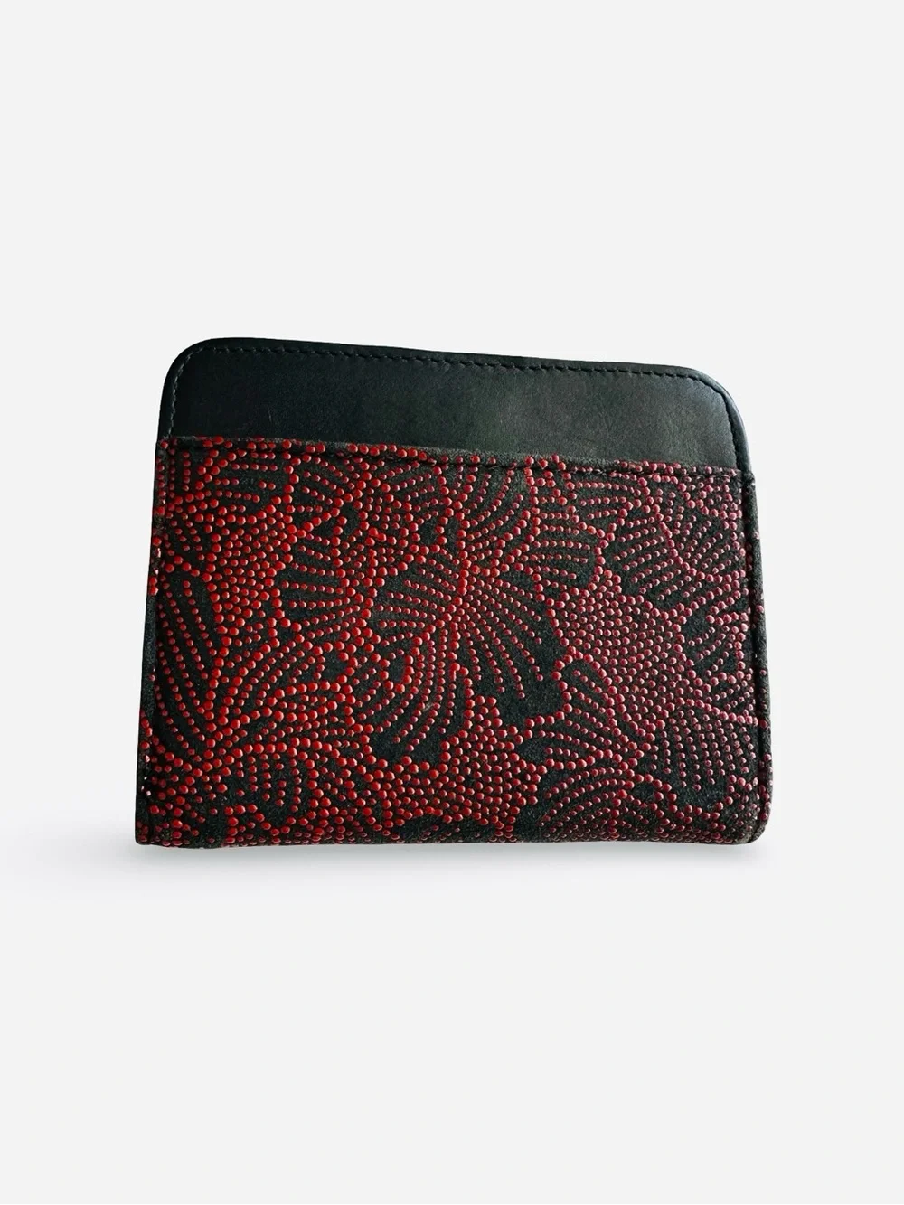 NWT Japanese Koshu Inden Deerskin Lacquer Wallet Red Hana Karakusa